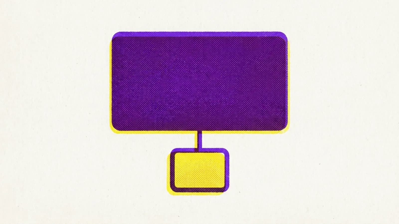 A two-ink print of one large card with a much smaller card hanging directly beneath it on a single short connector.